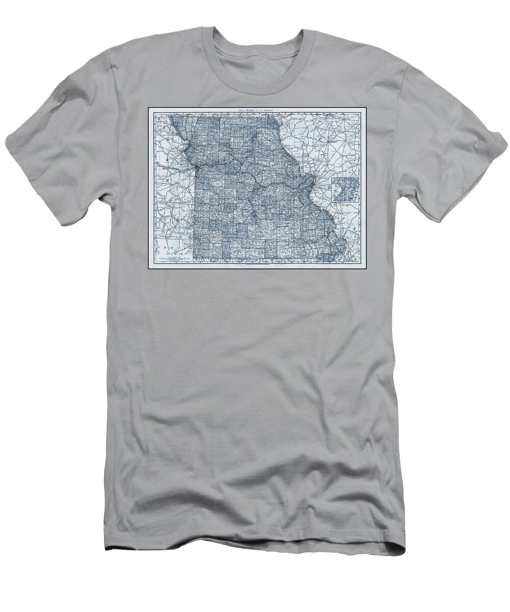 State of Missouri Antique Map 1892 Blue Carol Japp T-Shirt