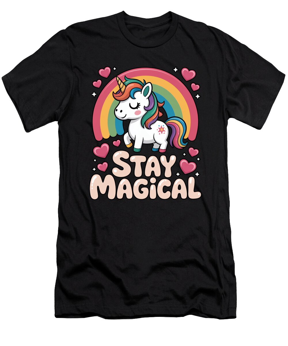 Stay Magical Kawaii Unicorn Rainbow Moon T-Shirt
