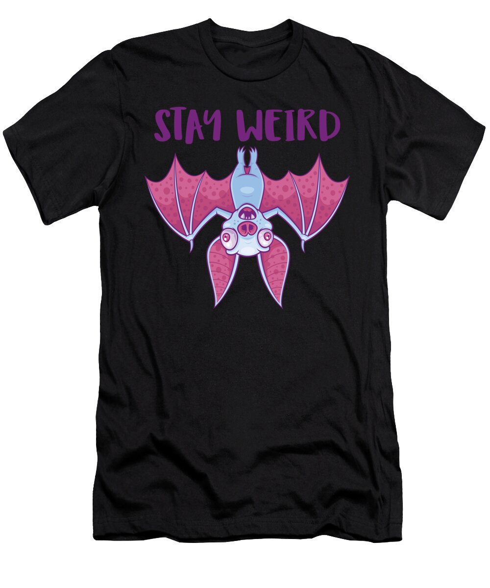 Stay Weird Quirky Albino Vampire Bat Cartoon John Schwegel T-Shirt
