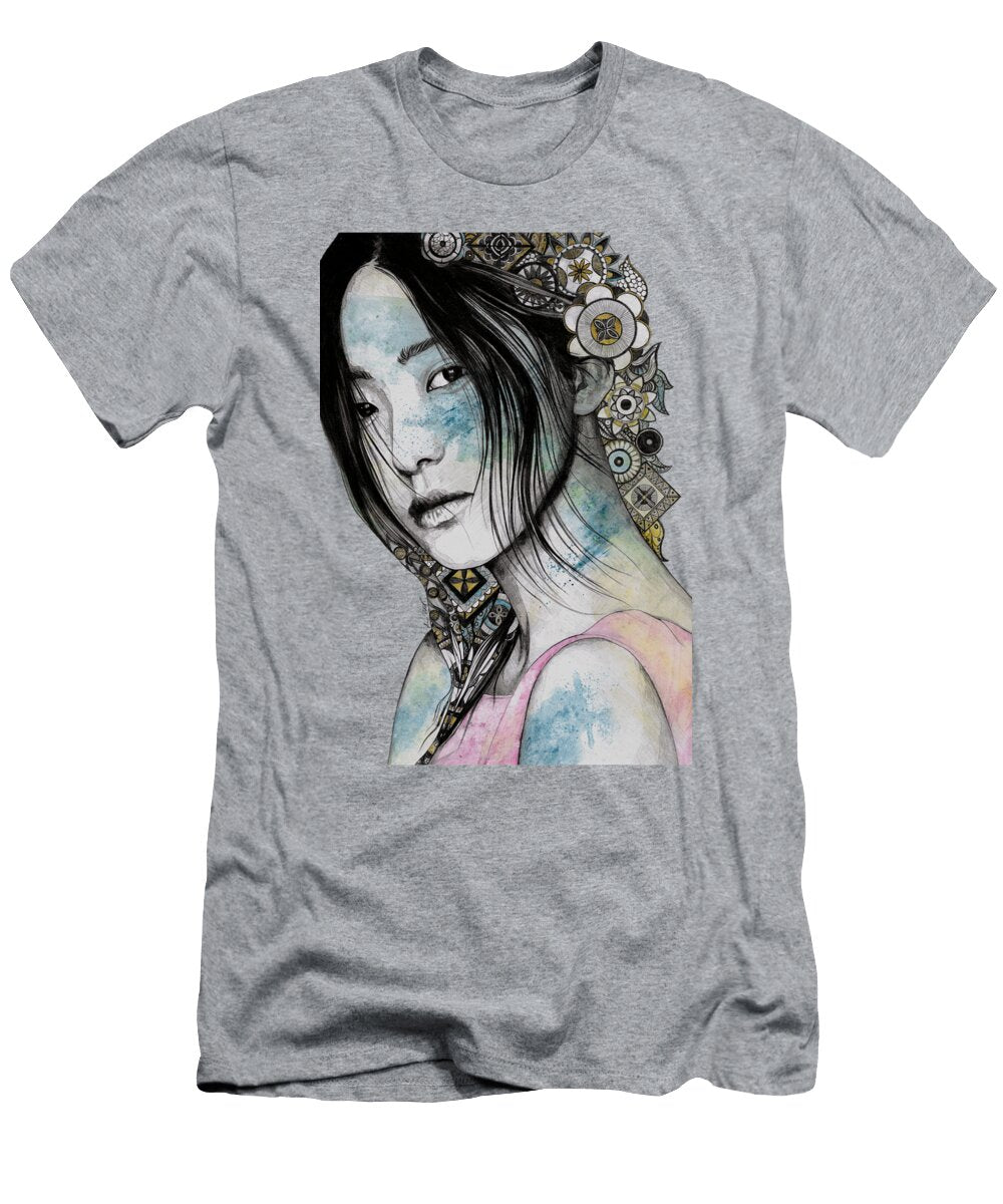 Stoic Asian Girl Street Art Portrait with Mandala Doodles Marco Paludet T-Shirt
