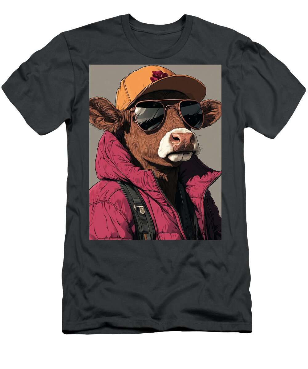 Stylish Cow Wearing Cap Jacket and Shades Giuseppina Rikuu T-Shirt