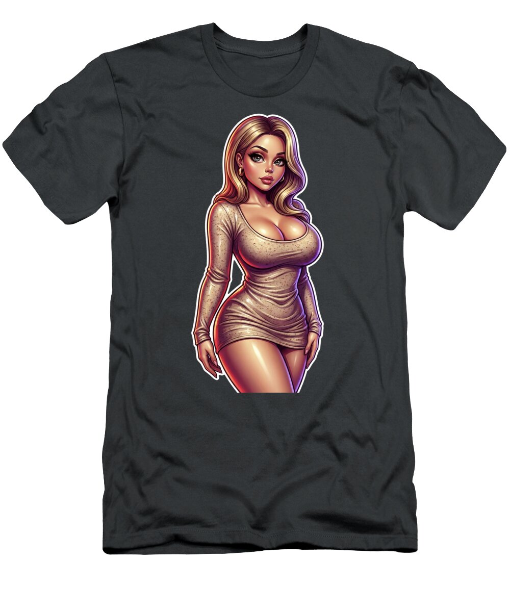 Stylized Pinup Woman in Glitter Dress Brian Gibbs T-Shirt