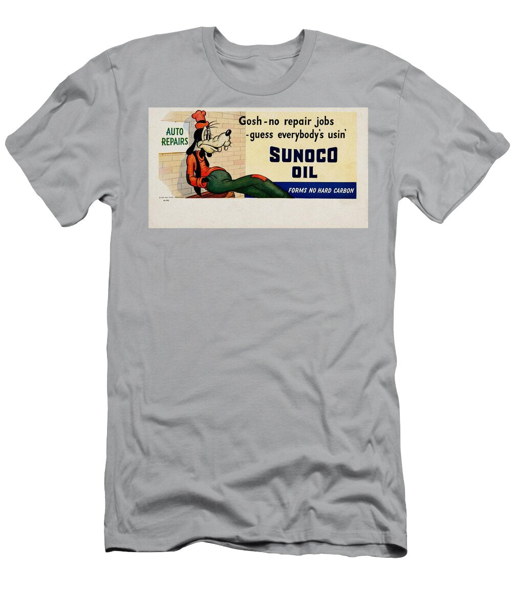 Sunoco Oil Gosh No Repair Jobs Goofy Bored in Repair Shop Garage Walt Disney Ad Sign Cody Cookston T-Shirt