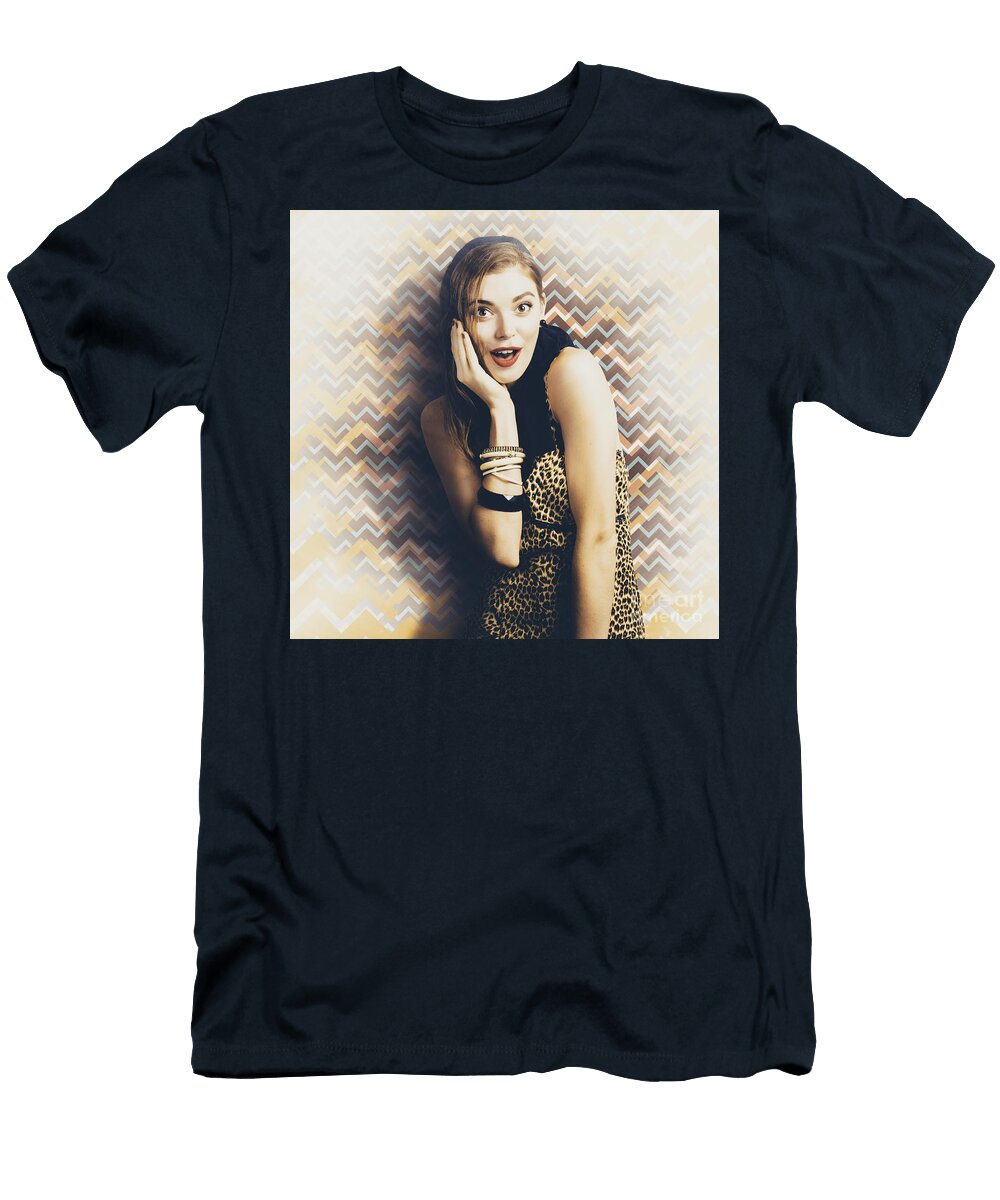 Surprised Pin Up Girl Gasping Out Shear Joy Ryan Jorgensen T-Shirt