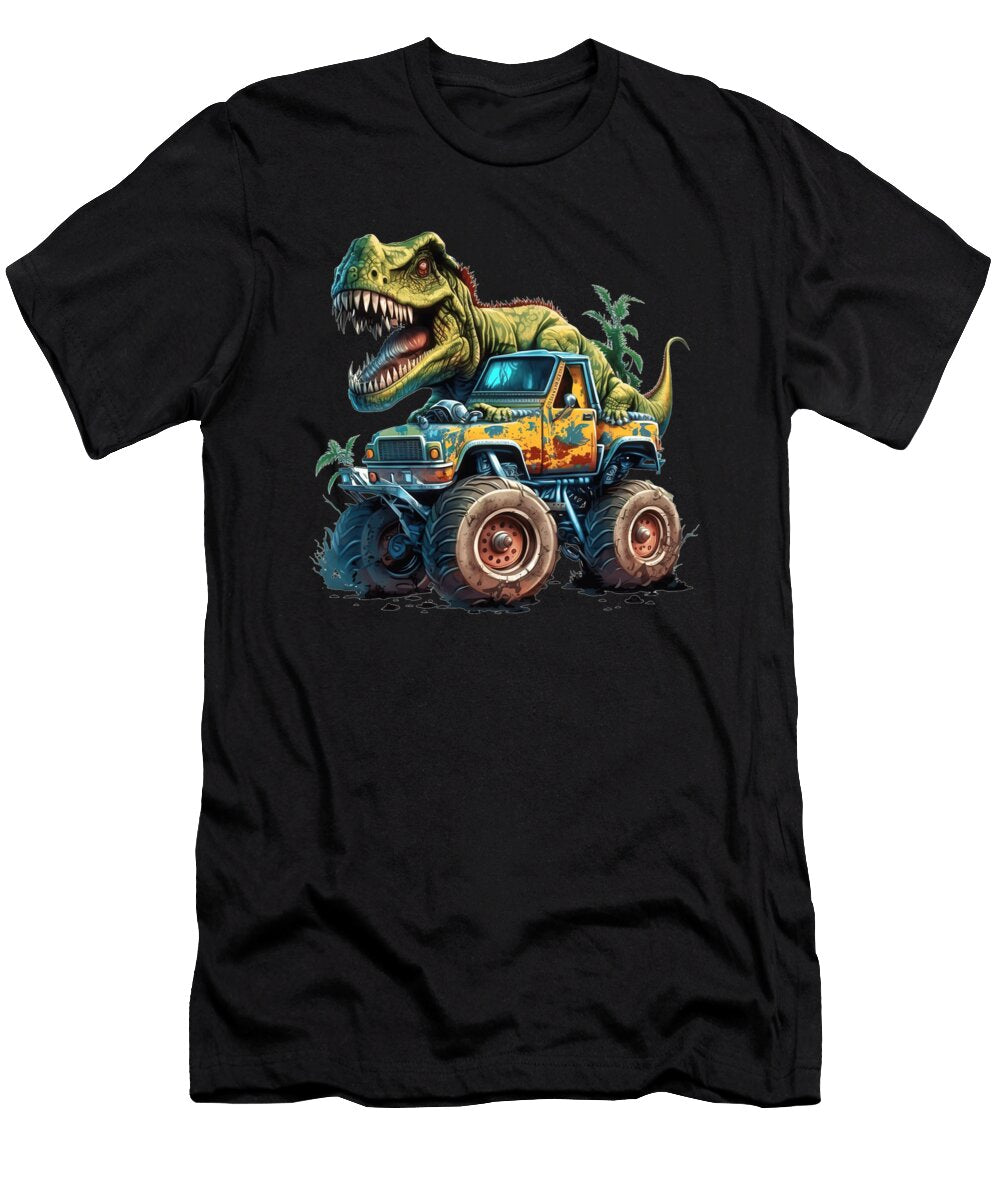 T Rex Dinosaur Riding on a Monster Truck Heidi Joyce T-Shirt