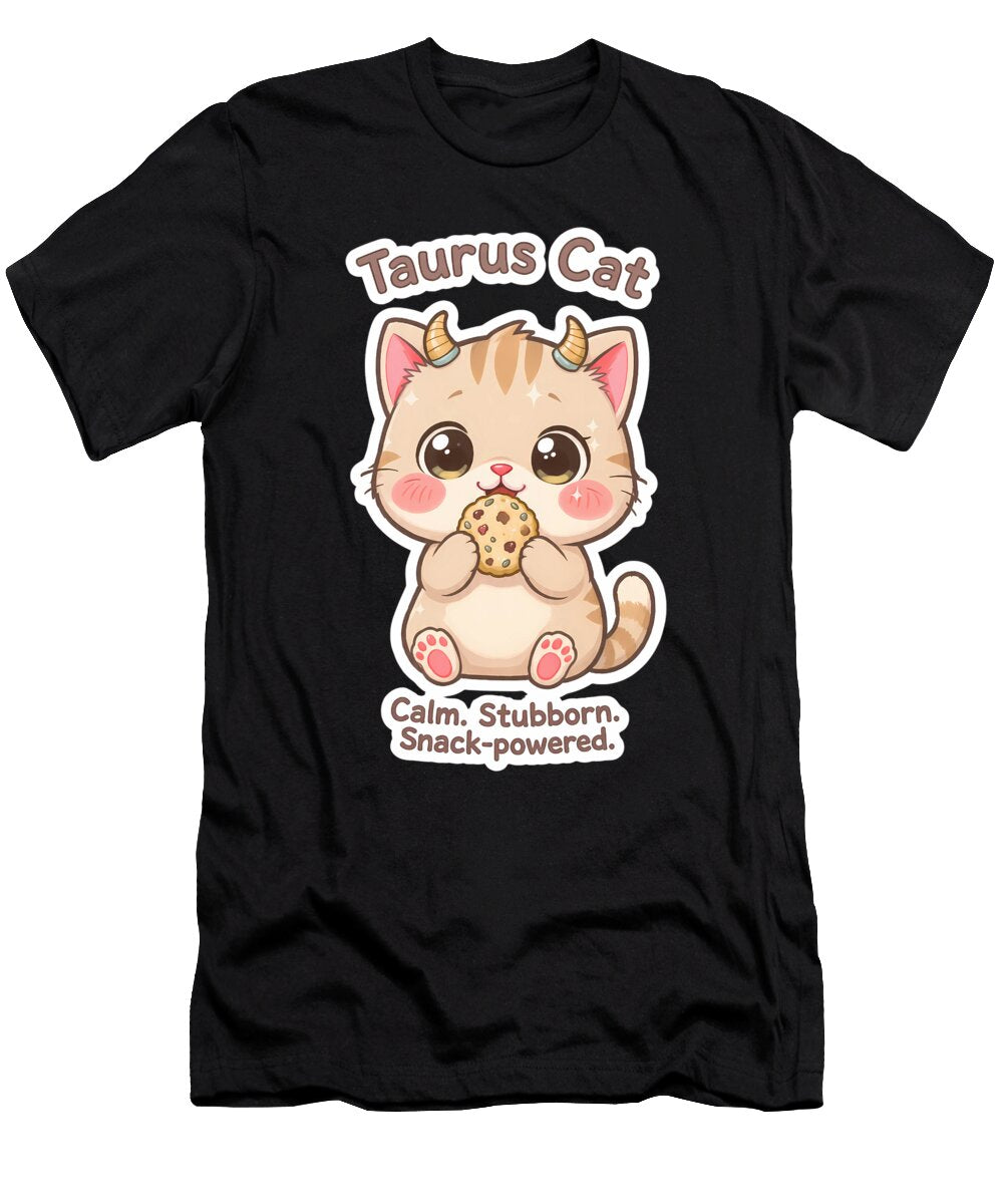 Taurus Cat Cozy Loyal Zodiac Chibi Cat Sticker Melinda Dusnoki T-Shirt