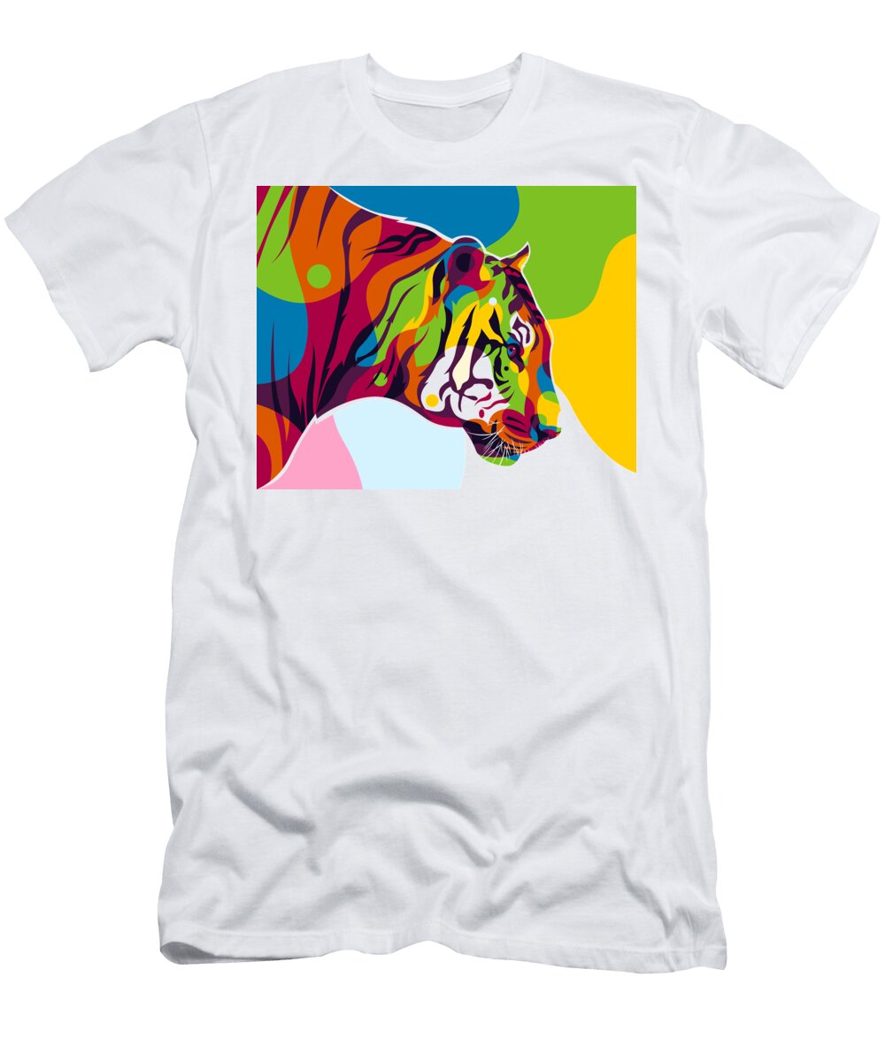 The Colorful King Tiger Inside Pop Art Style Lintang Wicaksono T-Shirt