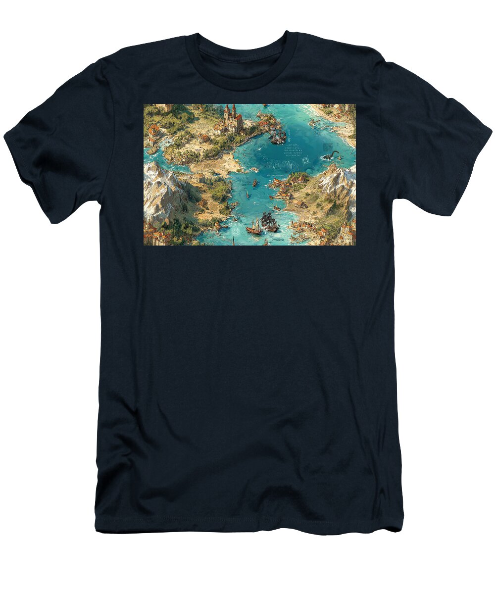 The Sea of Legends Vintage Fantasy Coastal Map Julia the Pooh T-Shirt