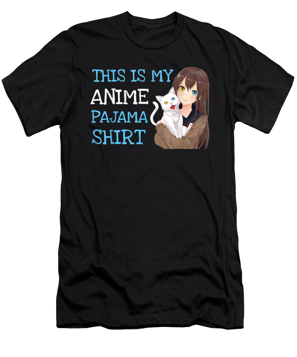 This Is My Anime Pajama Kawaii Anime Girl with Kitty Cat Funny Ezone Prints T-Shirt