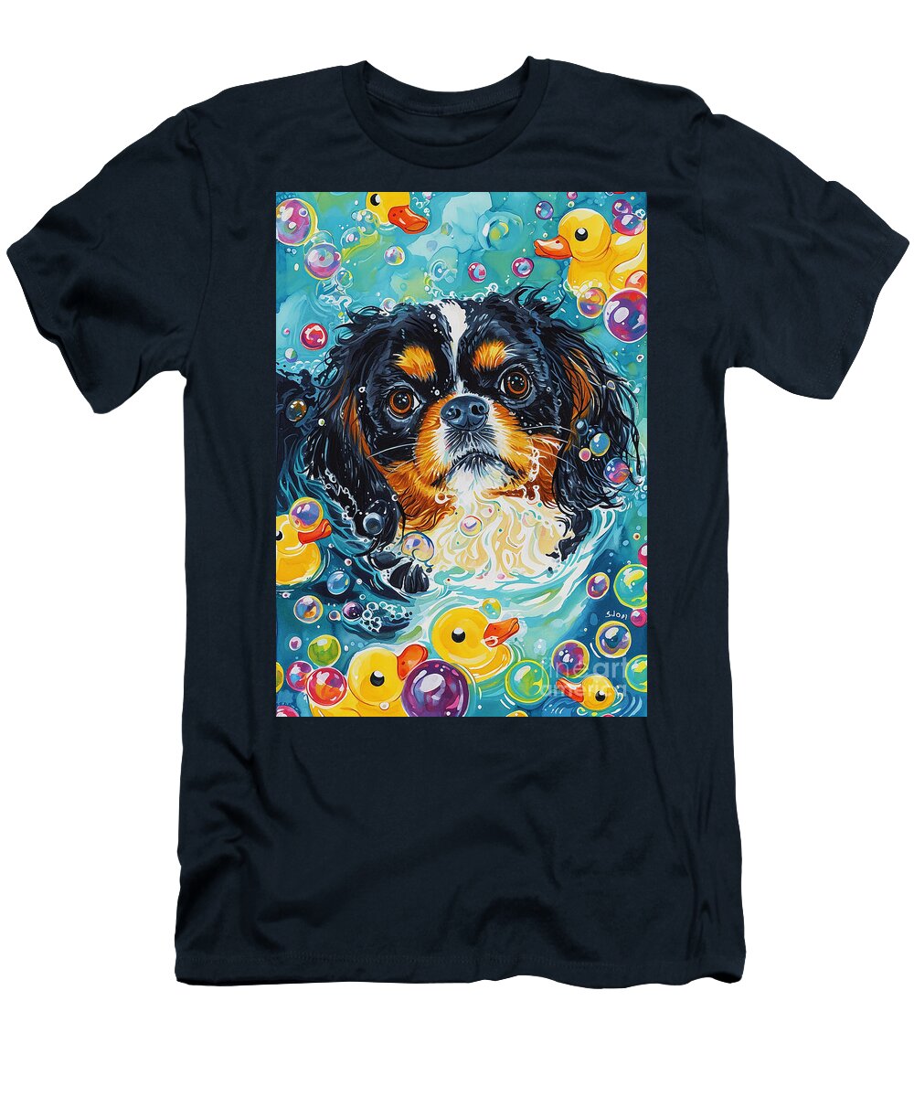 Tibetan Spaniel Dog Enjoying a Bubbly Bath Adrien Efren T-Shirt