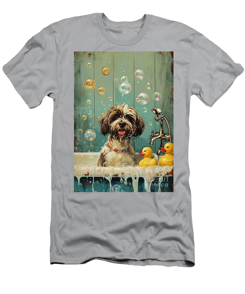 Tibetan Terrier Dog Frolicking in a Bubbly Bathtub Adrien Efren T-Shirt
