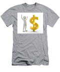 Toon Happy Man Raising Hand for a Win Next to Gold Dollar Symbol Michal Bednarek T-Shirt