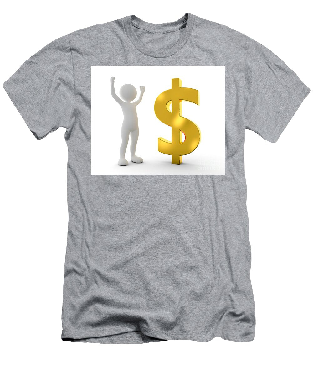 Toon Happy Man Raising Hand for a Win Next to Gold Dollar Symbol Michal Bednarek T-Shirt
