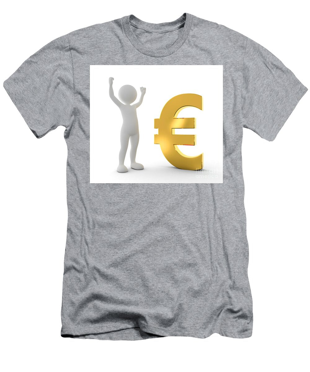Toon Happy Man Raising Hand for a Win Next to Gold Euro Symbol Michal Bednarek T-Shirt