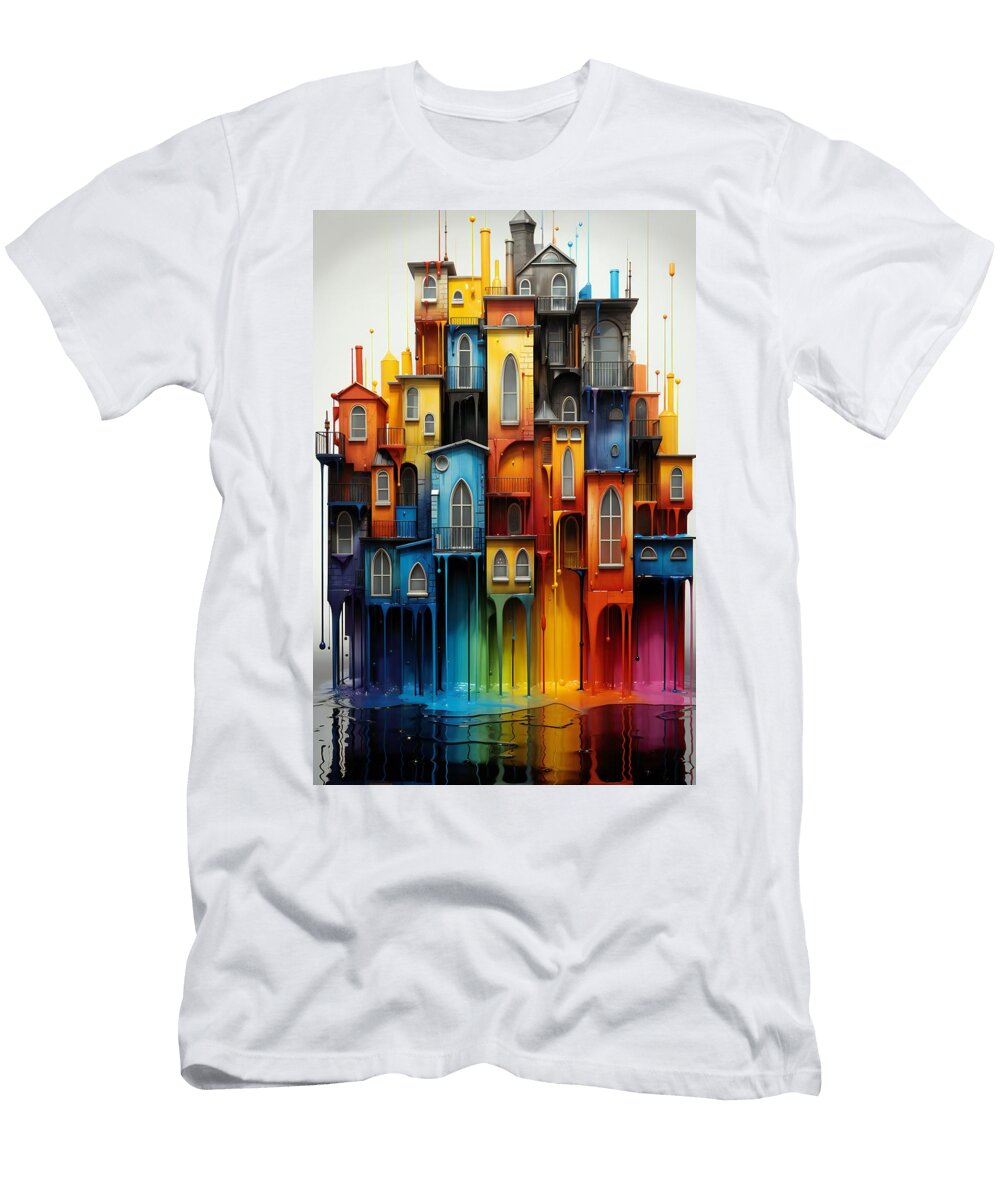 Townhouse with Dripping Paint Colorful Rainbow Houses 3 Lilia D T-Shirt