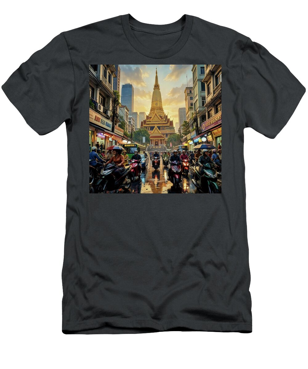 Traffic in Bustling Urban Scene Marie Jeanette Knight T-Shirt