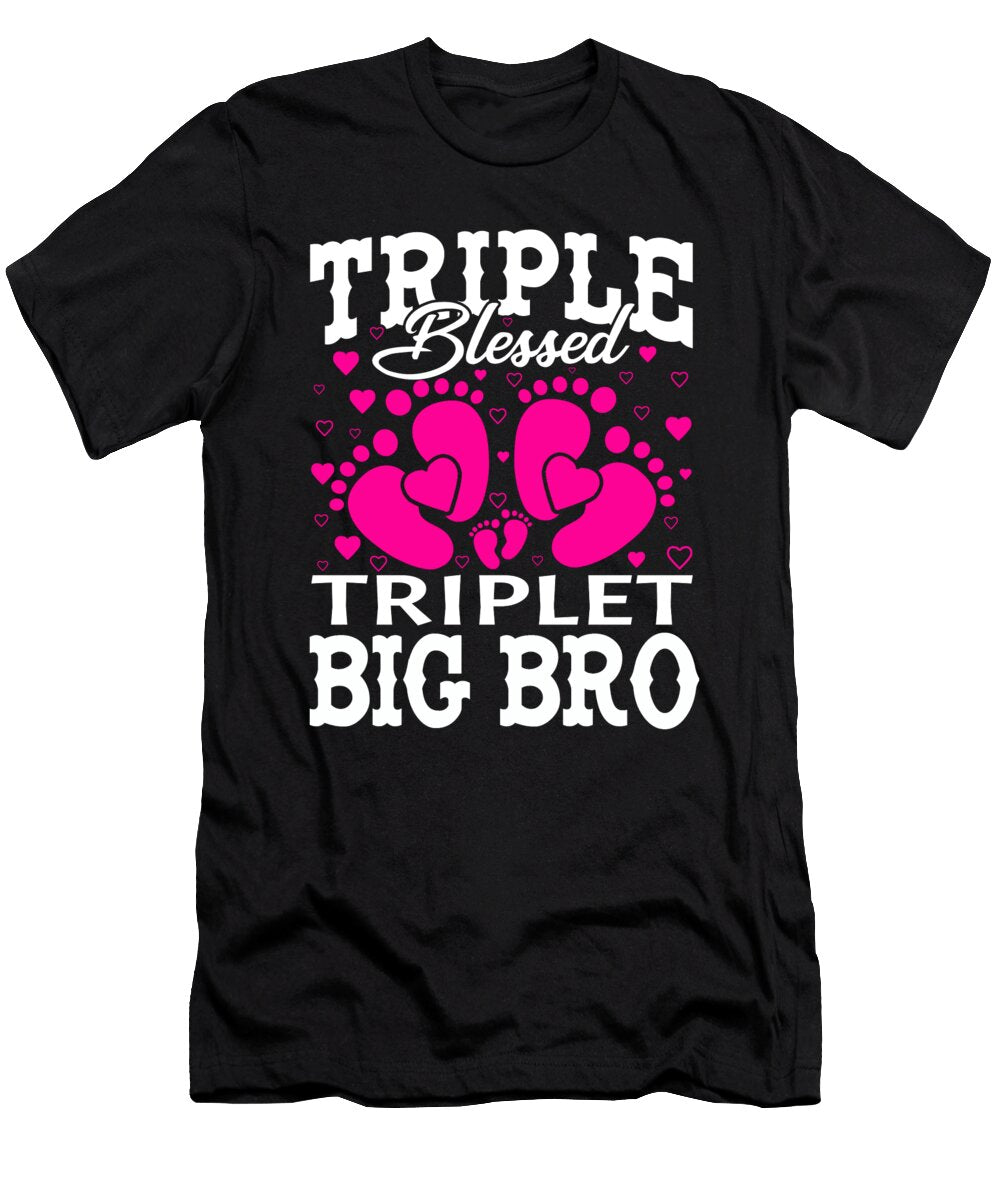 Triple Blessed Triplet Big Bro Pregnancy Baby Shower Dhbubble T-Shirt