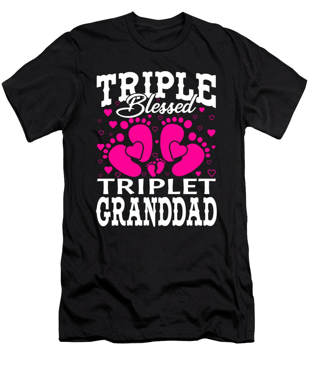 Triple Blessed Triplet Granddad Pregnancy Baby Shower Dhbubble T-Shirt