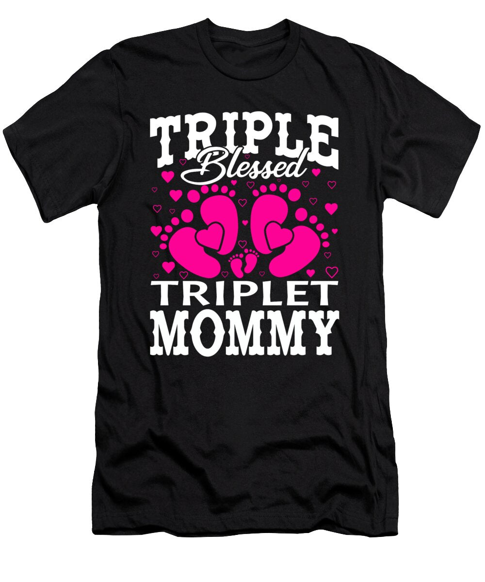 Triple Blessed Triplet Mommy Pregnancy Baby Shower Dhbubble T-Shirt