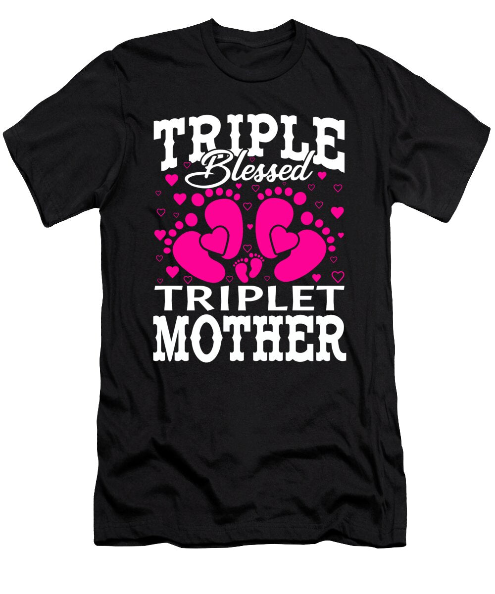 Triple Blessed Triplet Mother Pregnancy Baby Shower Dhbubble T-Shirt