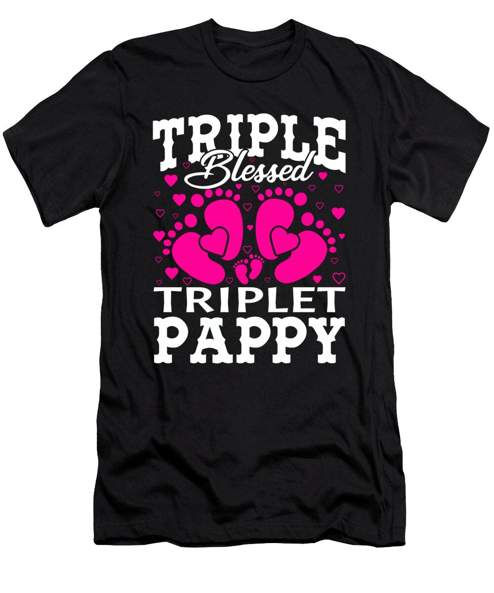 Triple Blessed Triplet Pappy Pregnancy Baby Shower Dhbubble T-Shirt