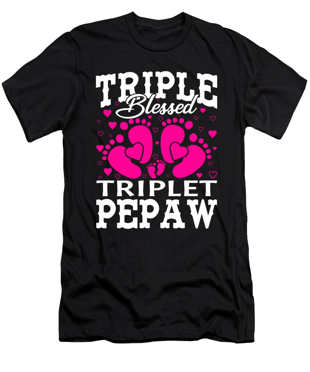 Triple Blessed Triplet Pepaw Pregnancy Baby Shower Dhbubble T-Shirt