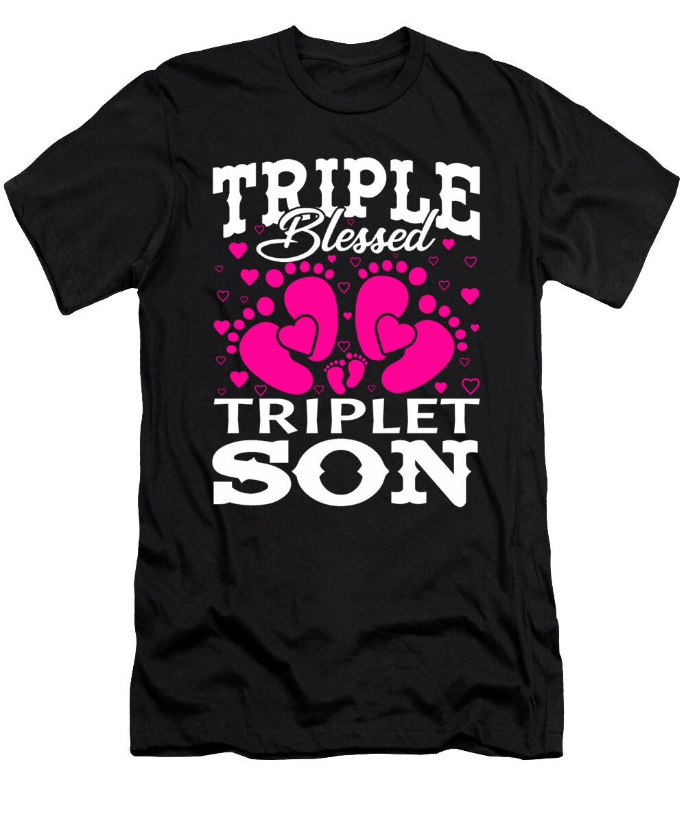 Triple Blessed Triplet Son Pregnancy Baby Shower Dhbubble T-Shirt
