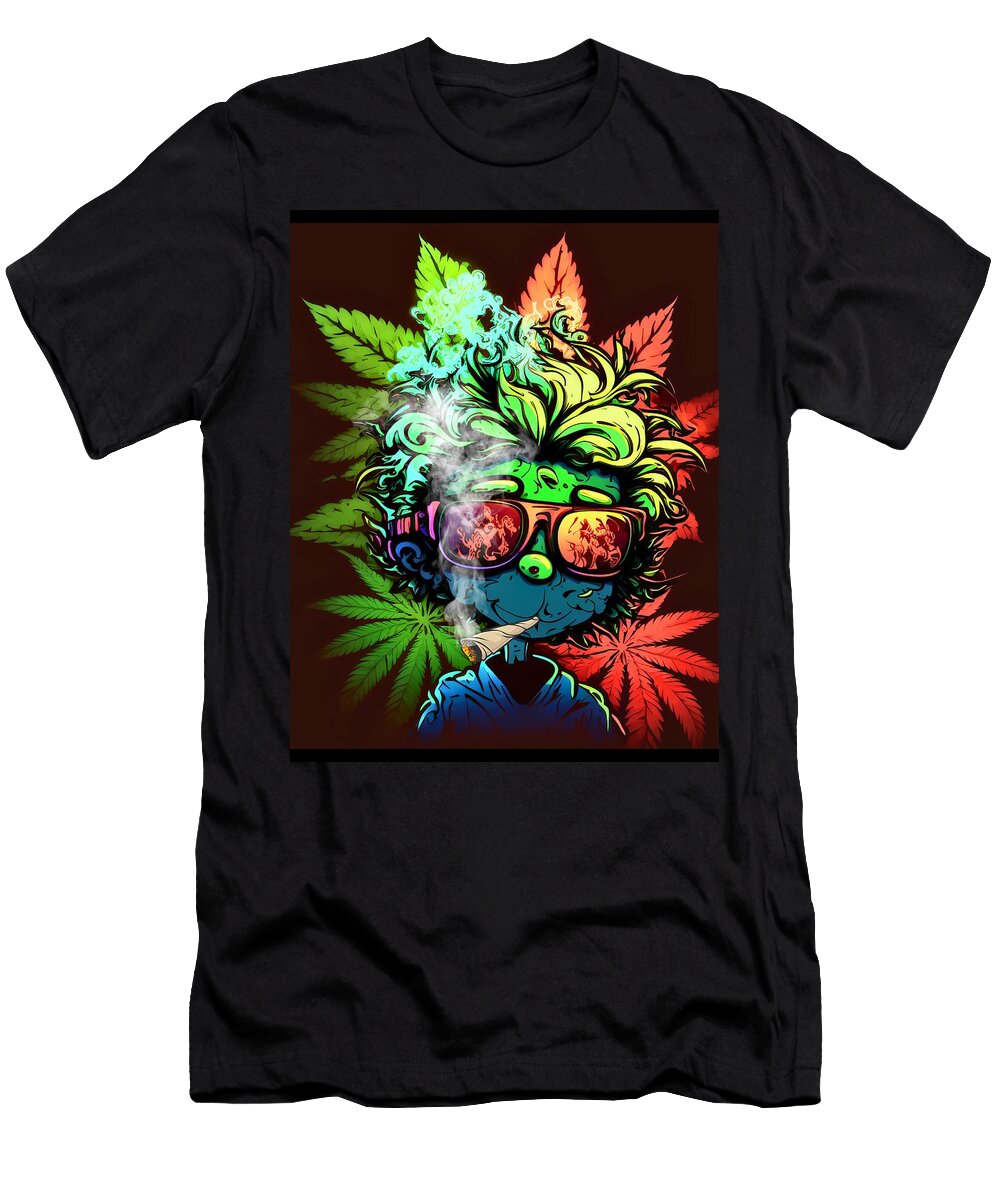 Trippy Hippy Psychedelic Doobie Smoking Granny a Colorful Wacky Weed Design Wacky Weed Designs T-Shirt