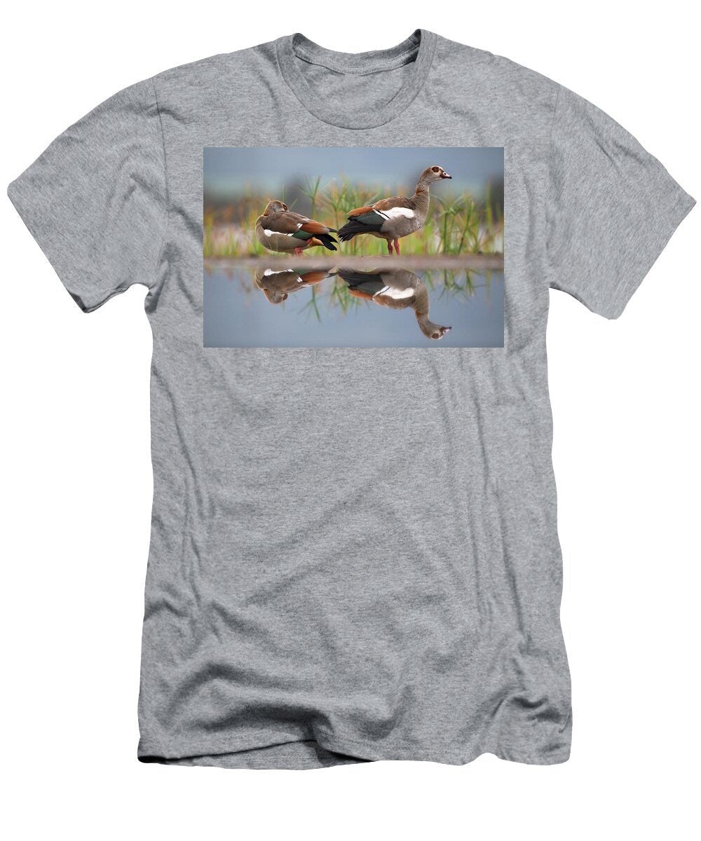 Two Egyptian Geese Standing At Waters Edge Zimanga Game Ann Steve Toon Natureplcom T-Shirt
