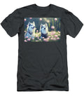 Two Fluffy Husky Dogs in Flower Field Mr Sizsus T-Shirt