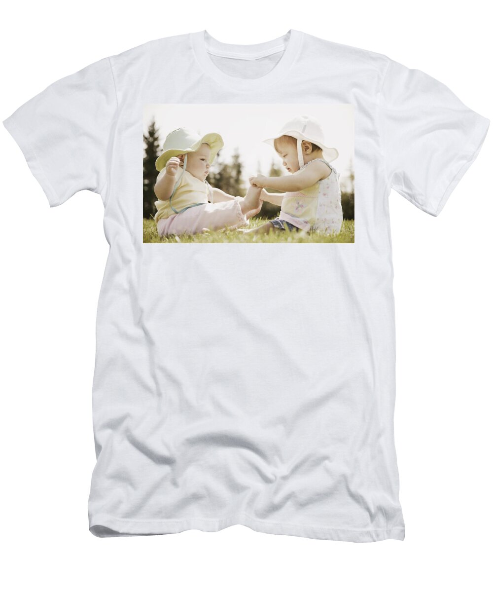 Two Girls Sit Together Don Hammond T-Shirt