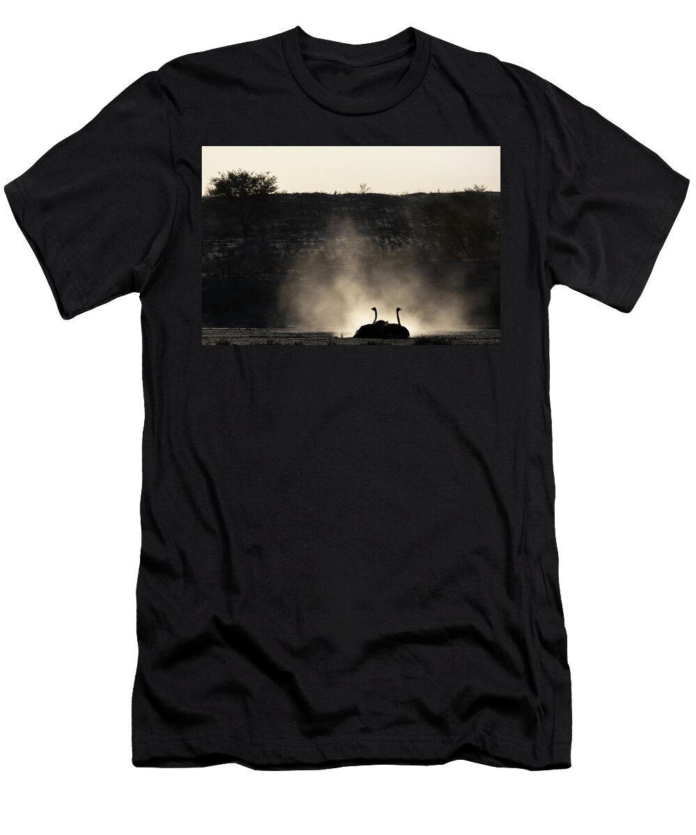 Two Ostriches Dust Bathing At Dusk Kgalagadi Transfrontier Ann Steve Toon Natureplcom T-Shirt