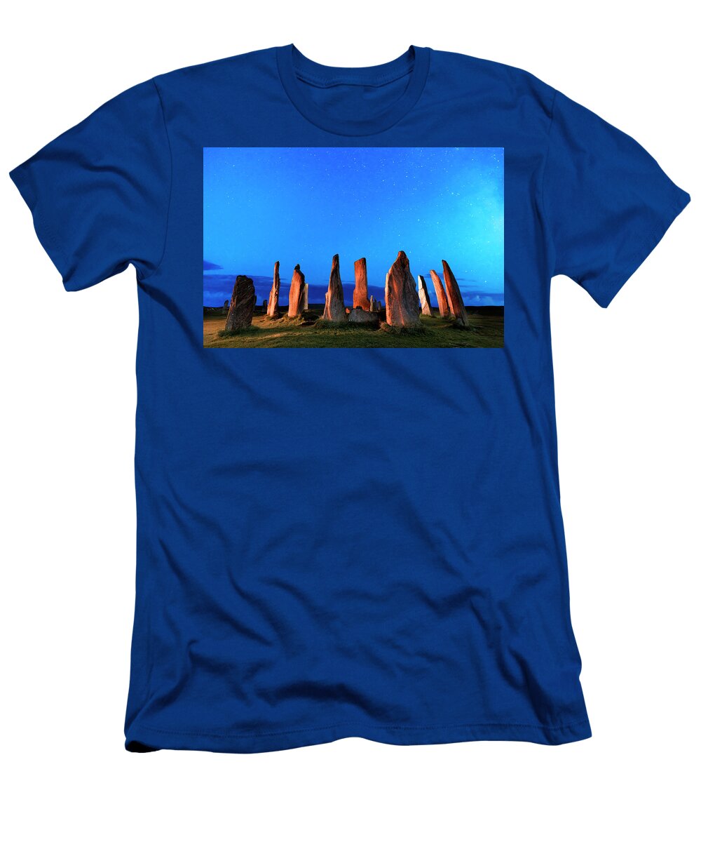 United Kingdom Scotland Great Britain British Isles Lewis and Harris Iconic Callanish Stone Circle in the Outer Hebrides By Night Maurizio Rellini T-Shirt