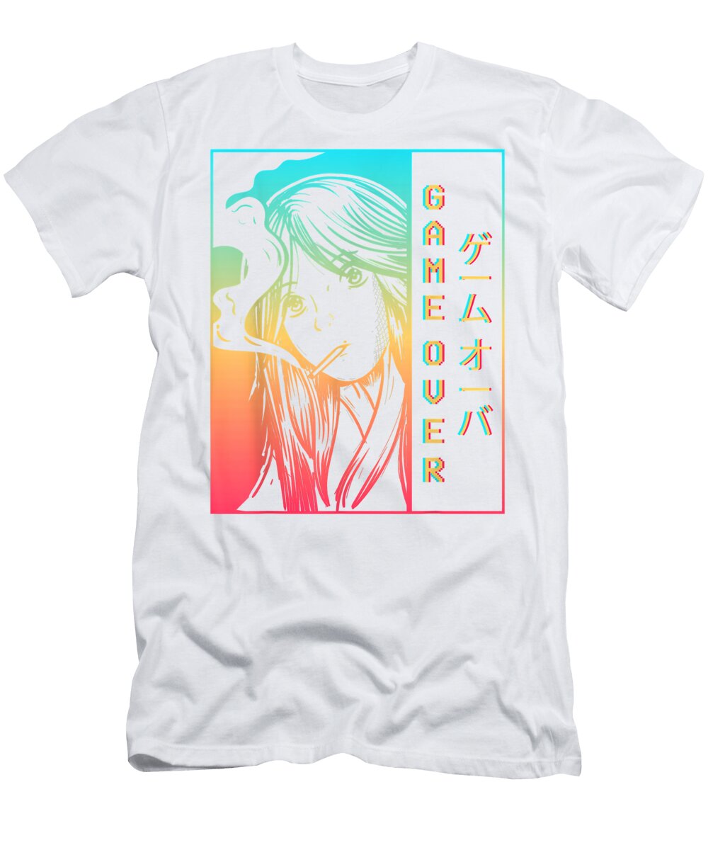 Vaporwave Aesthetic Anime Girl Game Over Japanese Sad Anime Dnt Prints T-Shirt