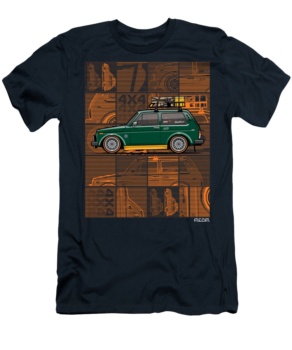 Vaz 2121 Lada Niva 4x4 Green Low and Slow Monkey Crisis on Mars T-Shirt