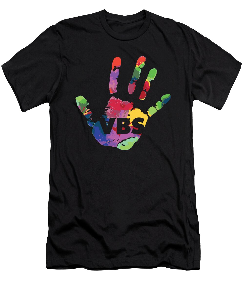 Vbs Camp Watercolor Hand Print Vacation Bible School Crew Maximus Designs T-Shirt