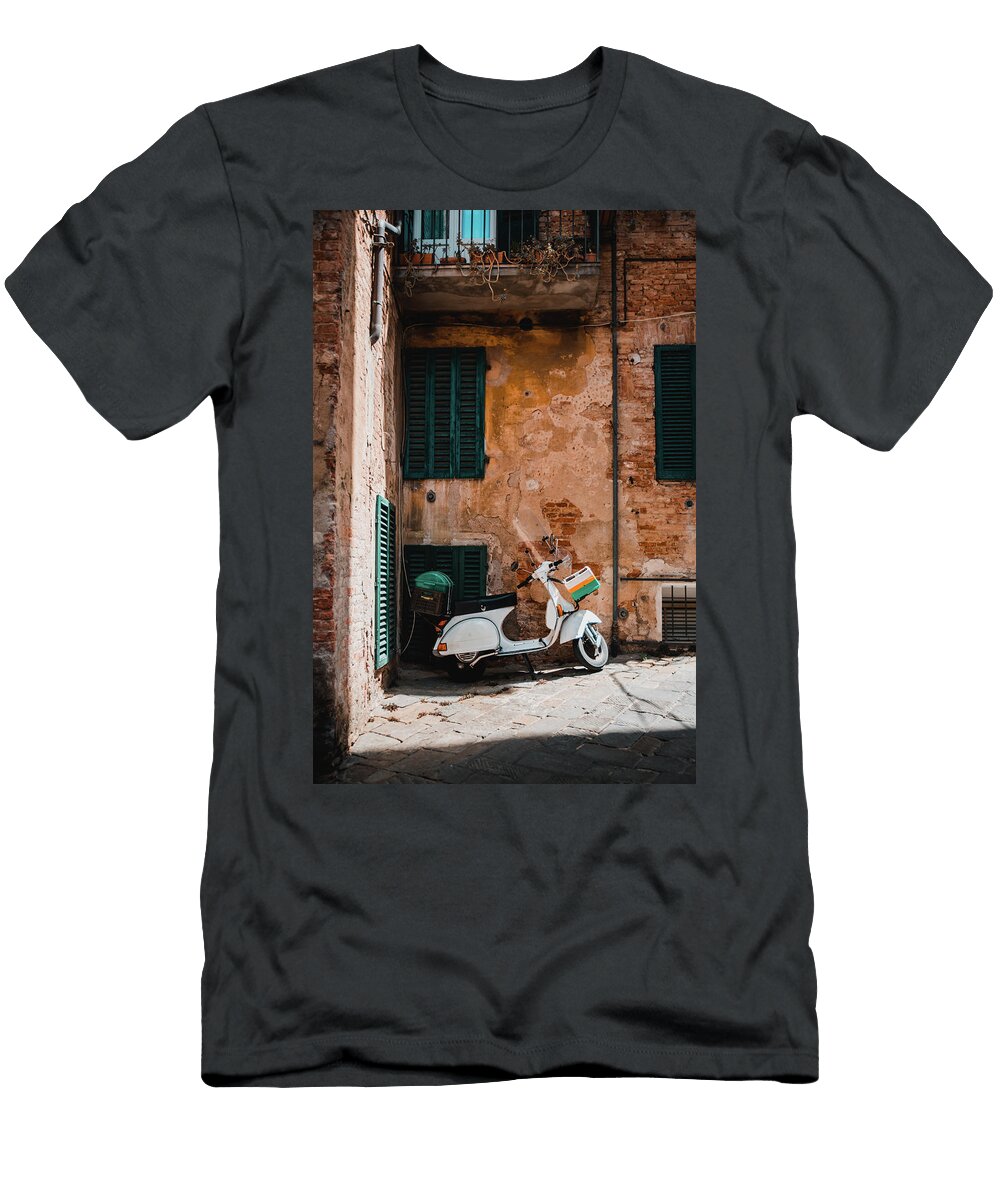 Vespa Scooter in the Streets of Siena Tuscany Italy Dayenne Van Peperstraten T-Shirt