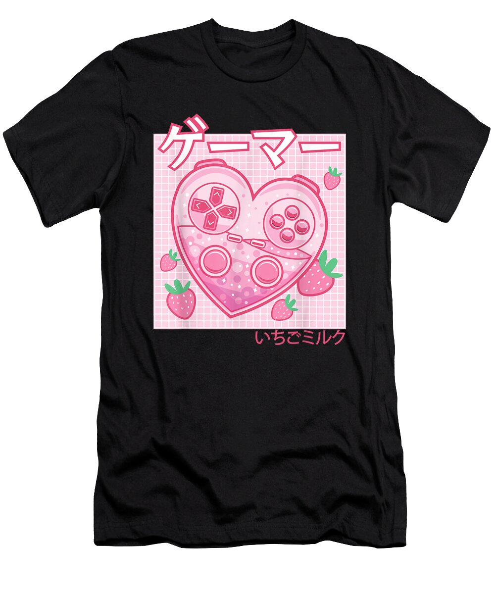 Video Gamer Japanese Kawaii Strawberry Milk Anime Aesthetic Retro Ezone Prints T-Shirt