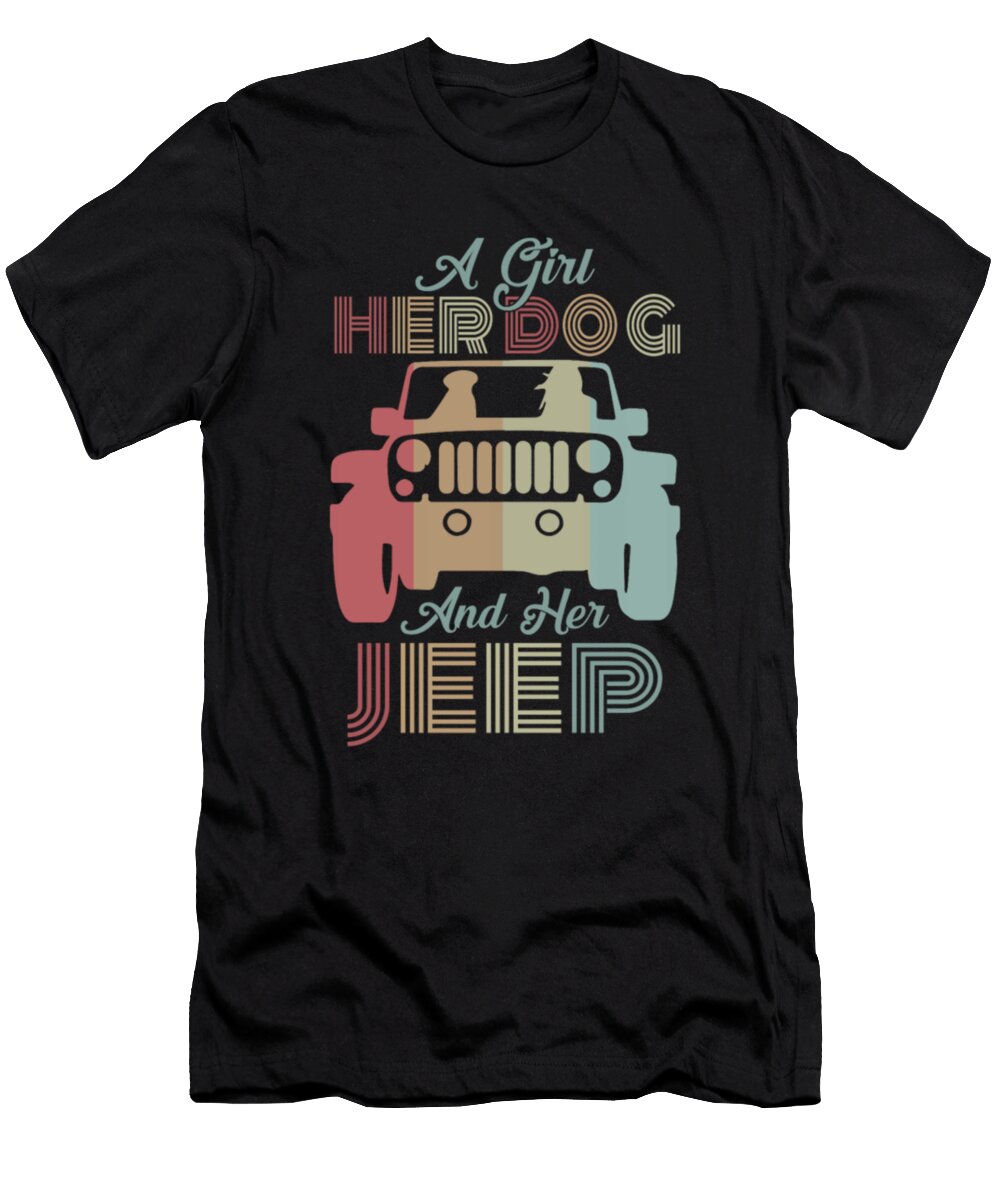 Vintage a Girl Her Dog and Her Jeep Tinh Tran Le Thanh T-Shirt