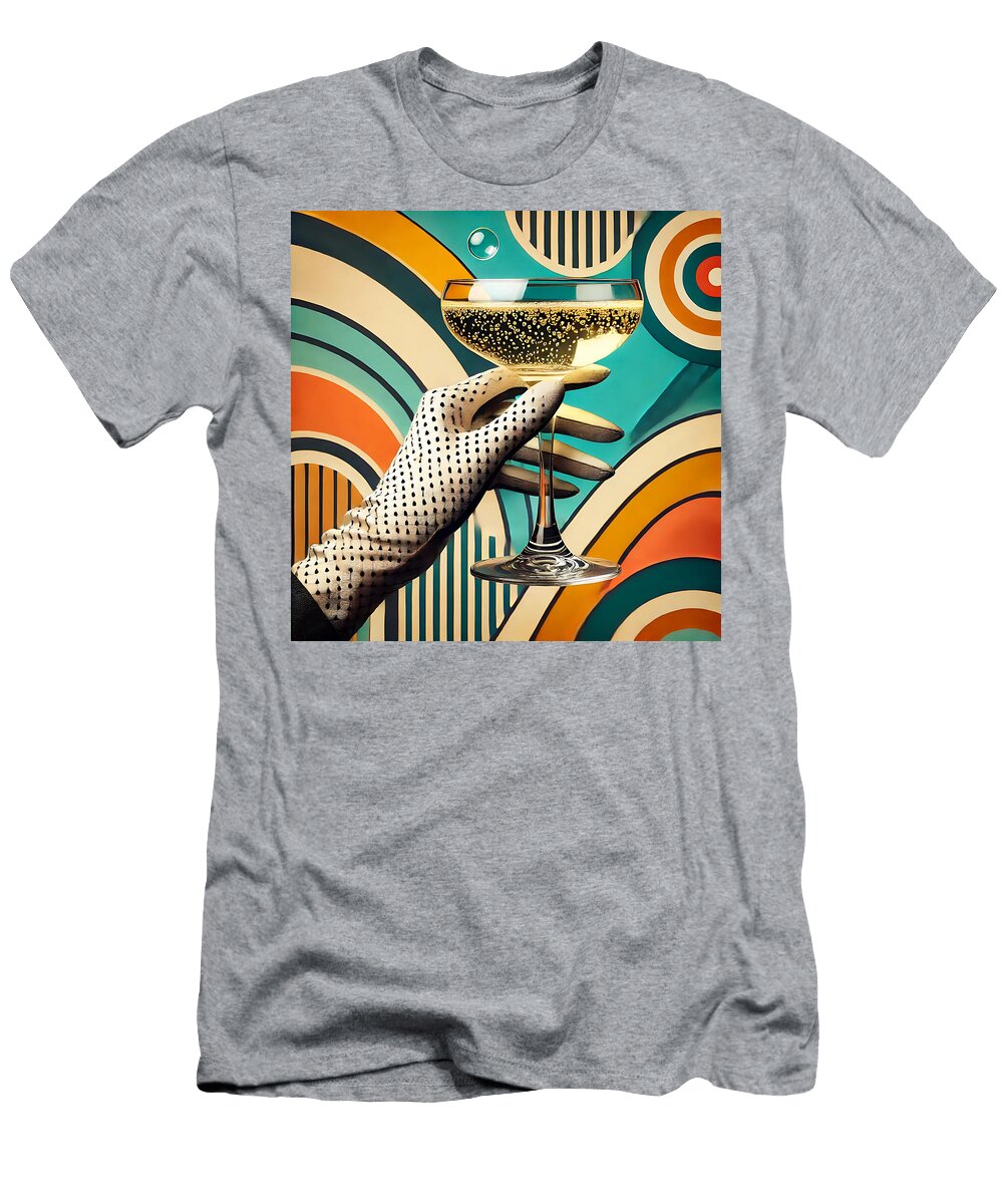 Vintage Elegance Gloved Hand Holding Sparkling Champagne Glass Dream Stuff T-Shirt