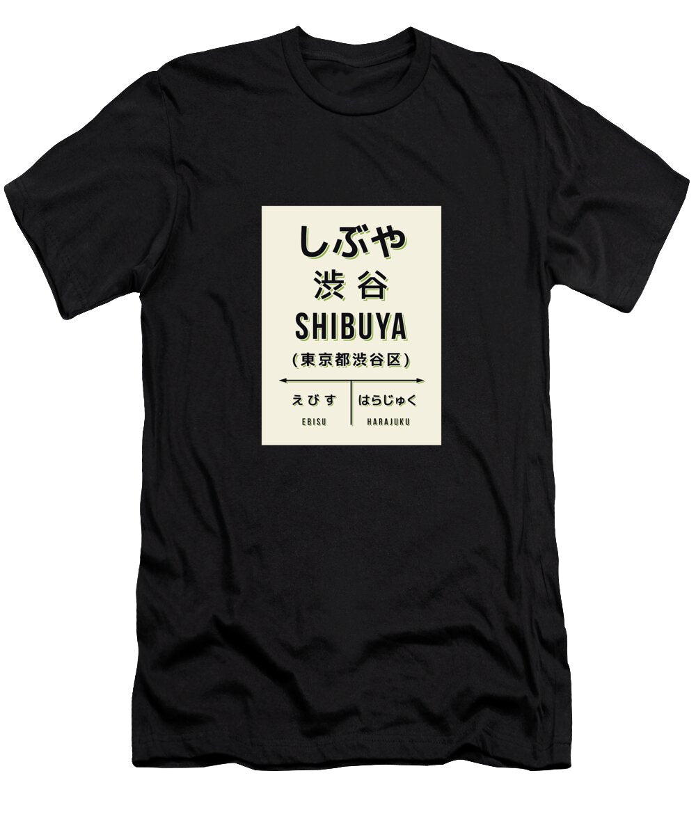 Vintage Japan Train Station Sign Shibuya Cream Organic Synthesis T-Shirt