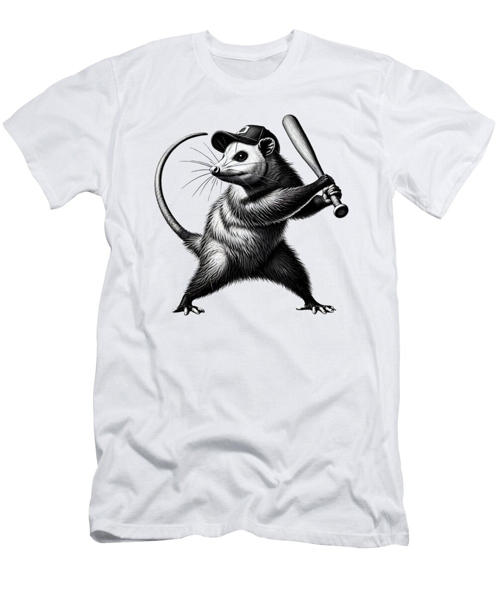 Vintage Possum Playing Softball Baseball Opossum Lover Softball Player Job T-Shirt