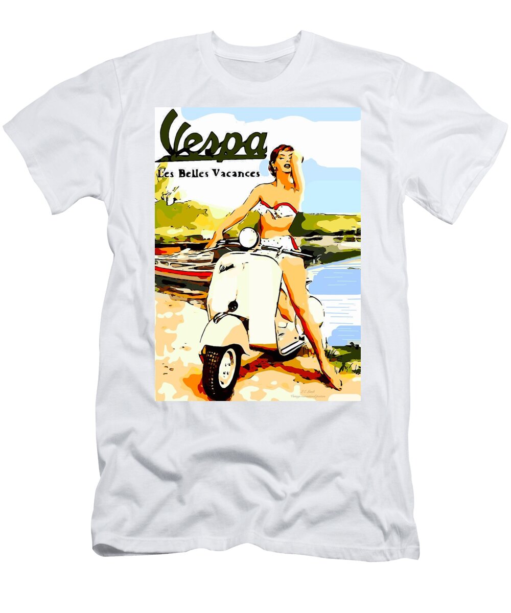 Vintage Vespa Ad Remastered Larry Lamb T-Shirt