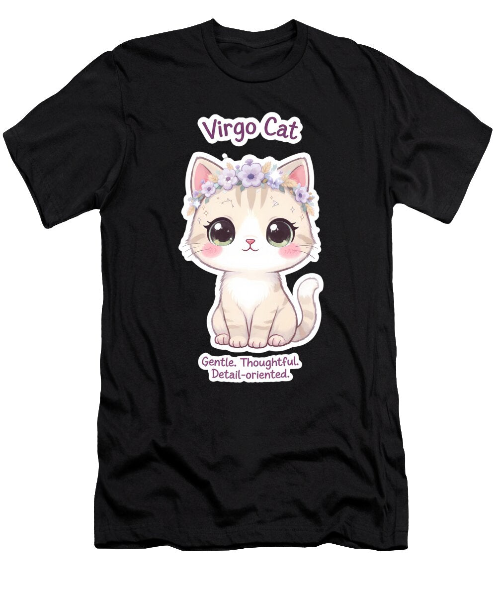 Virgo Cat Gentle Thoughtful Zodiac Chibi Cat Sticker Melinda Dusnoki T-Shirt