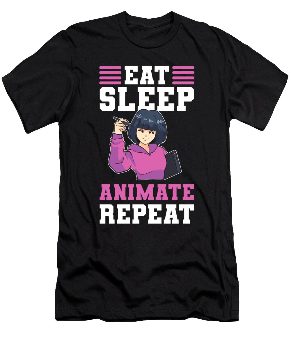 Visual Artist Animate 3d Art Eat Sleep Animate Repeat Alessandra Roth T-Shirt
