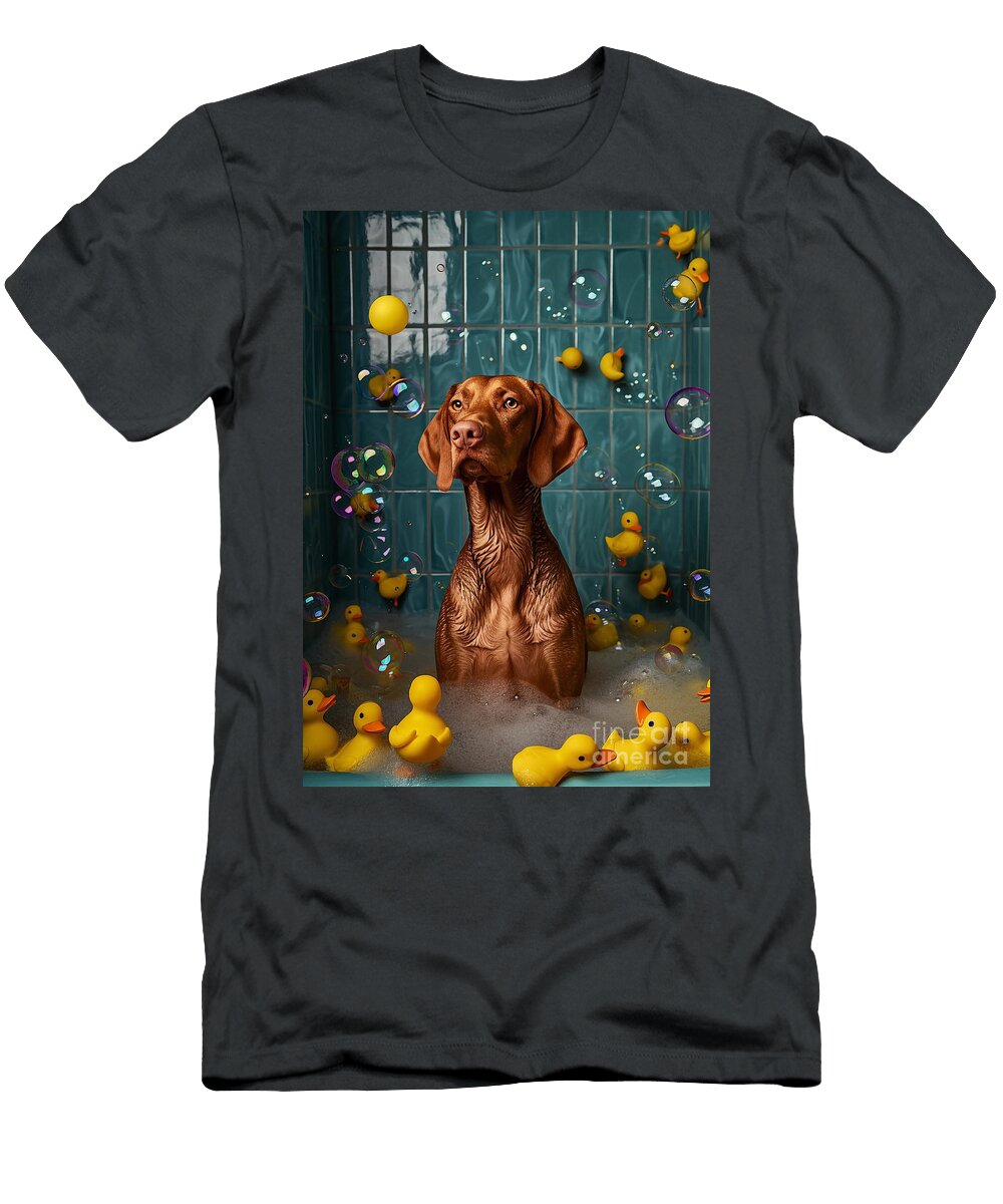 Vizsla Dog Frolicking in a Bubbly Bathtub Adrien Efren T-Shirt