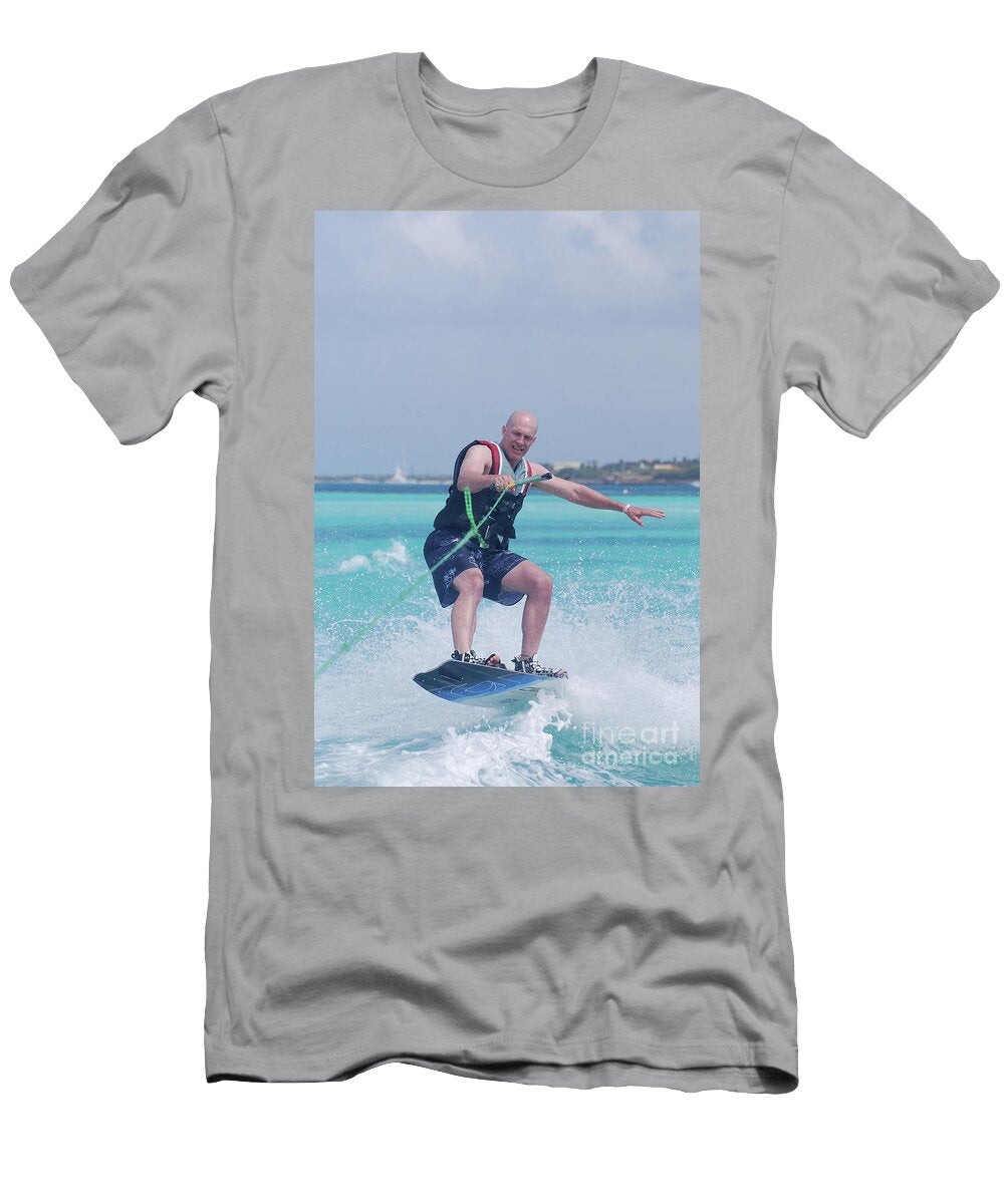 Wakeboarder Catching Some Air Over the Boats Wake Dejavu Designs T-Shirt