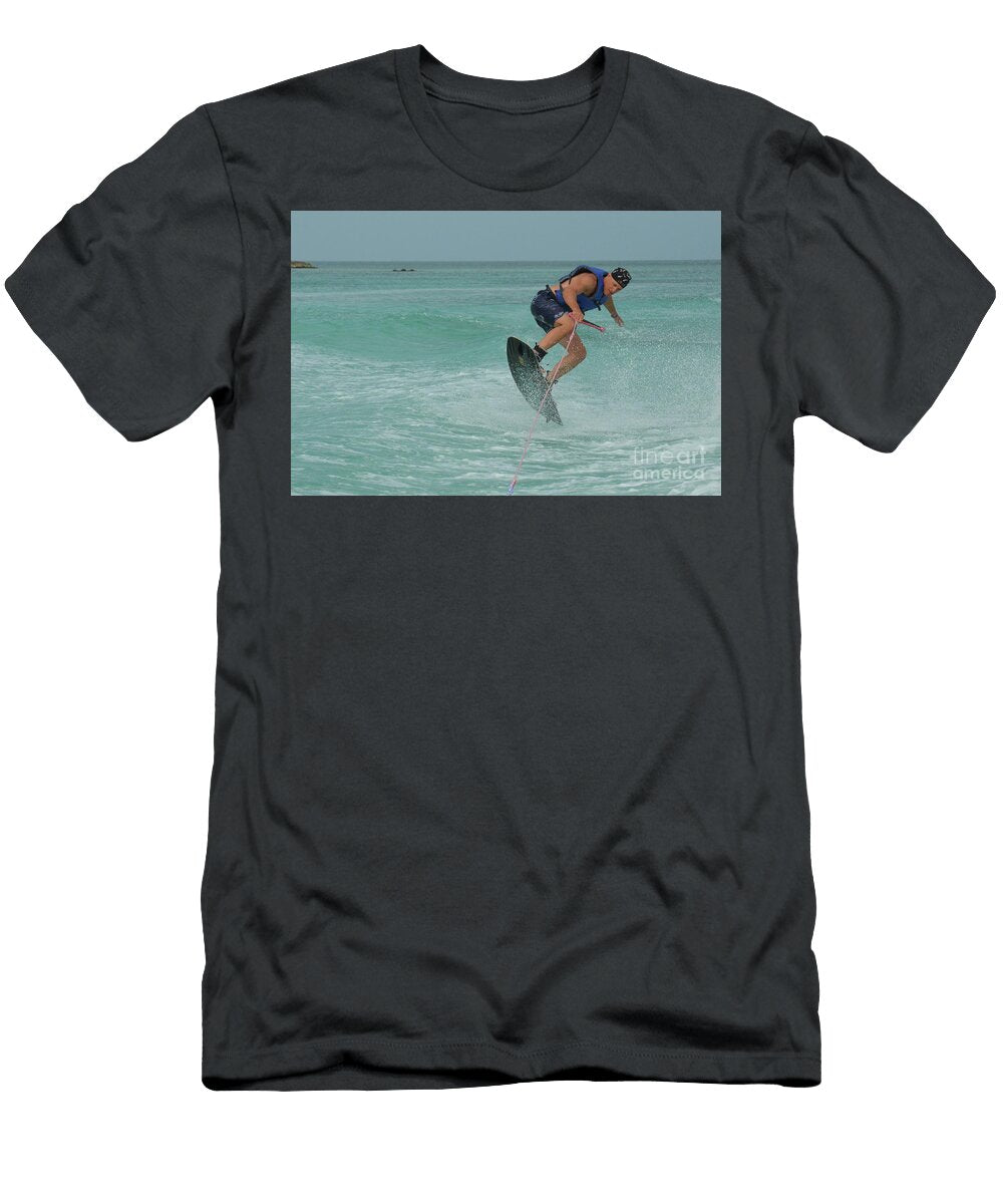 Wakeboarder Jumping on a Wakeboard in the Waters of Aruba Dejavu Designs T-Shirt