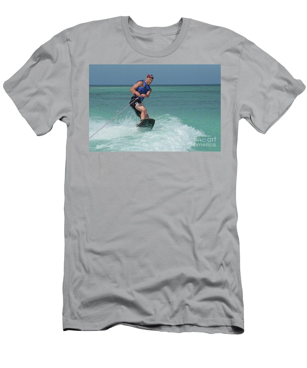 Wakeboarder Riding Regular Behind a Boat in Aruba Dejavu Designs T-Shirt