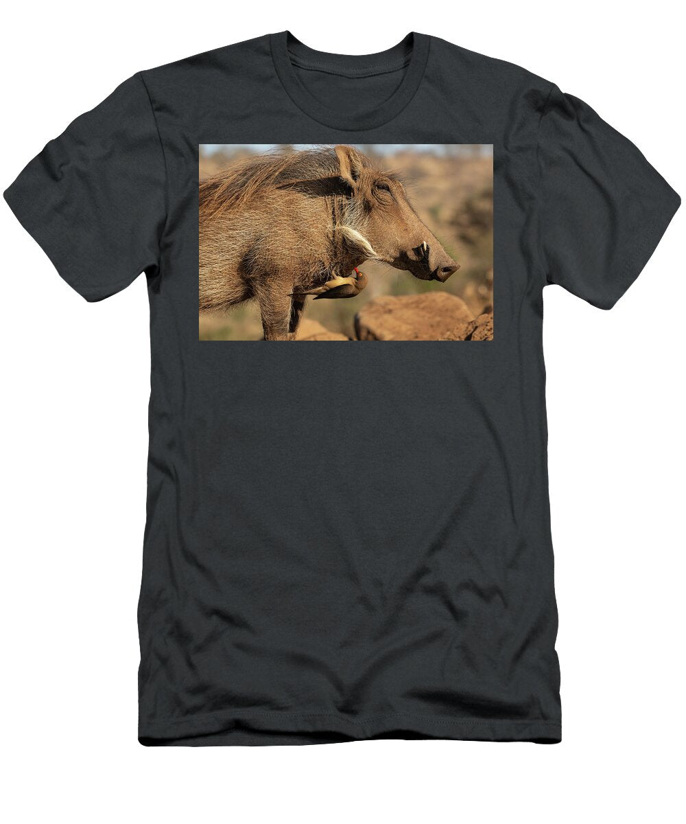 Warthog with Redbilled Oxpecker Zimanga Game Reserve Ann Steve Toon Natureplcom T-Shirt